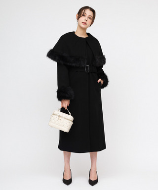 ケープ付2wayロングノーカラーコート