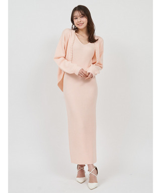 パールトリミングカーデアンサンブルワンピース