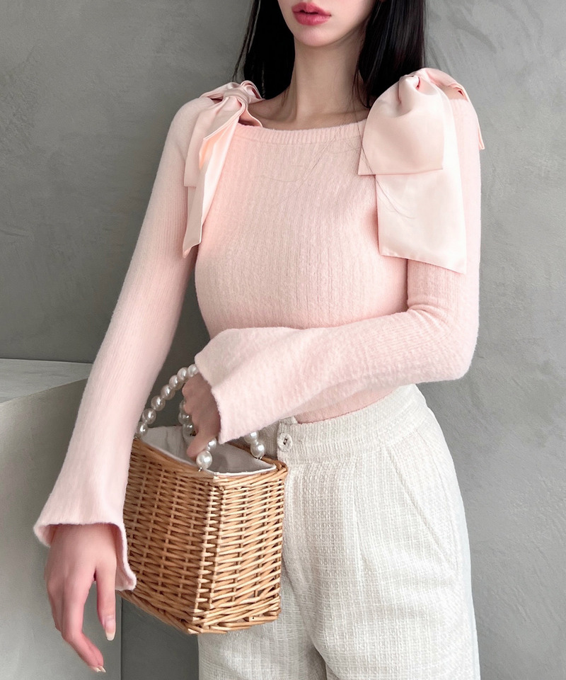 肩リボンミニシャギーニットトップス 詳細画像 ピンク 3