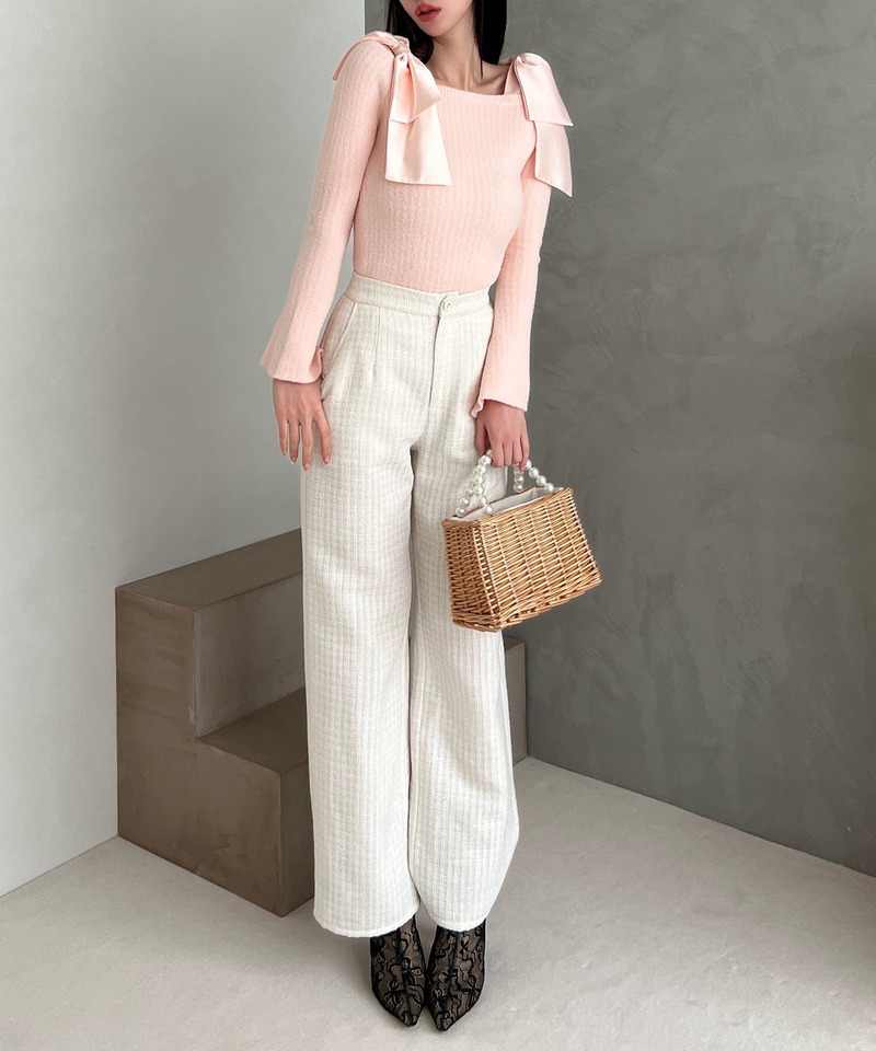 肩リボンミニシャギーニットトップス 詳細画像 ピンク 5