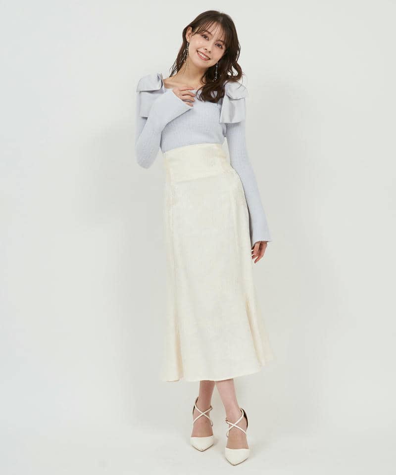 肩リボンミニシャギーニットトップス 詳細画像 ブルー 2