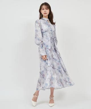 ニュアンス柄フレアワンピース