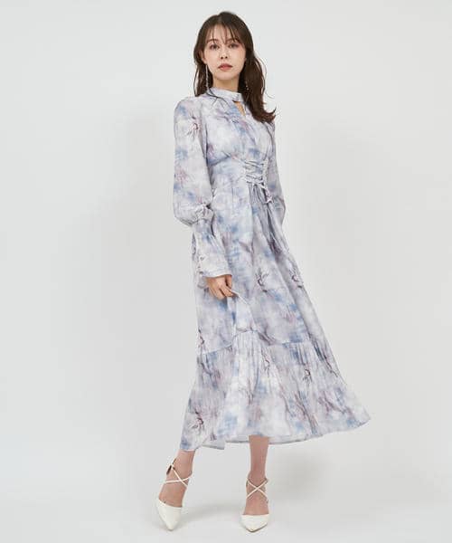 ニュアンス柄フレアワンピース 詳細画像