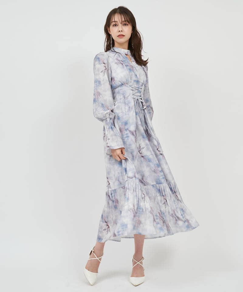 ニュアンス柄フレアワンピース 詳細画像 ブルー 1