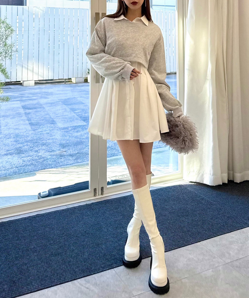 レイヤードタックシャツミニワンピース 詳細画像 グレー 10