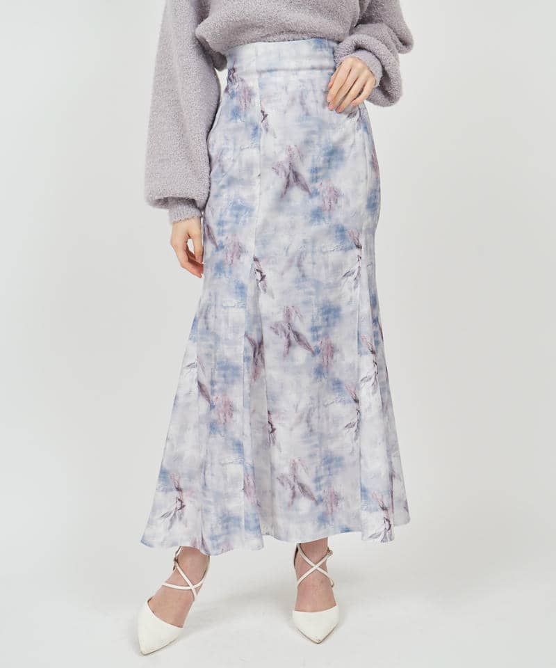 ニュアンス柄タイトフレアスカート 詳細画像 ブルー 1