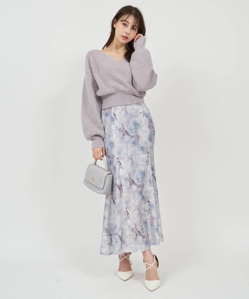 ニュアンス柄タイトフレアスカート 詳細画像 ブルー 7