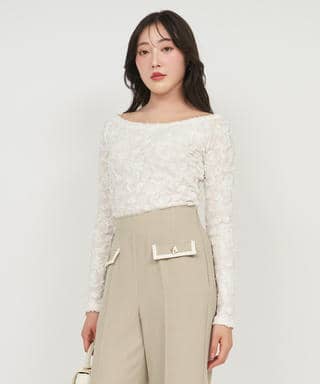 3Dフラワーレースオフショルトップス