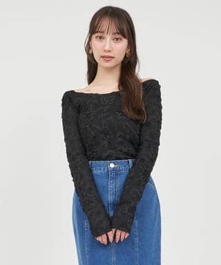 3Dフラワーレースオフショルトップス
