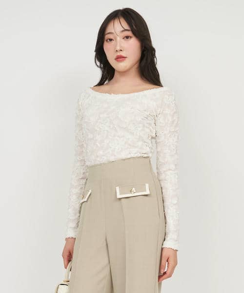 3Dフラワーレースオフショルトップス 詳細画像