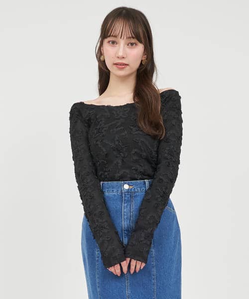 3Dフラワーレースオフショルトップス 詳細画像
