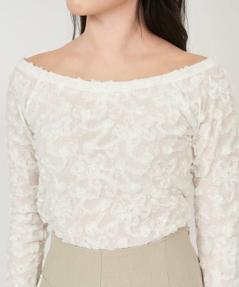 3Dフラワーレースオフショルトップス 詳細画像 オフホワイト 4