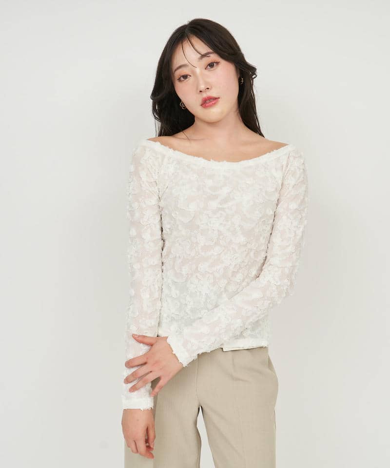 3Dフラワーレースオフショルトップス 詳細画像 オフホワイト 7