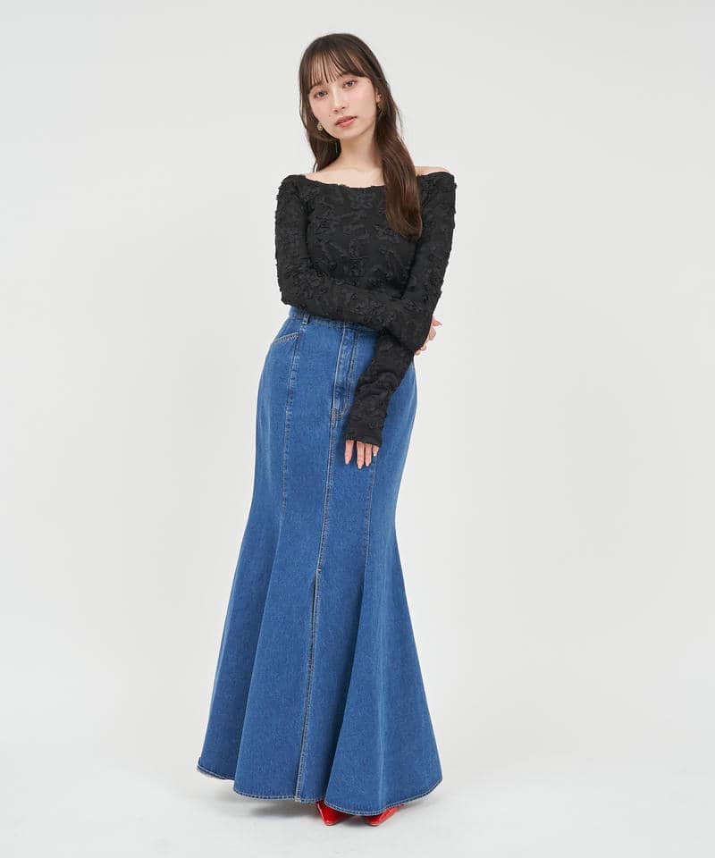3Dフラワーレースオフショルトップス 詳細画像 ブラック 2