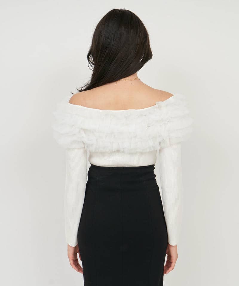チュールフリルオフショルニットトップス 詳細画像 オフホワイト 3
