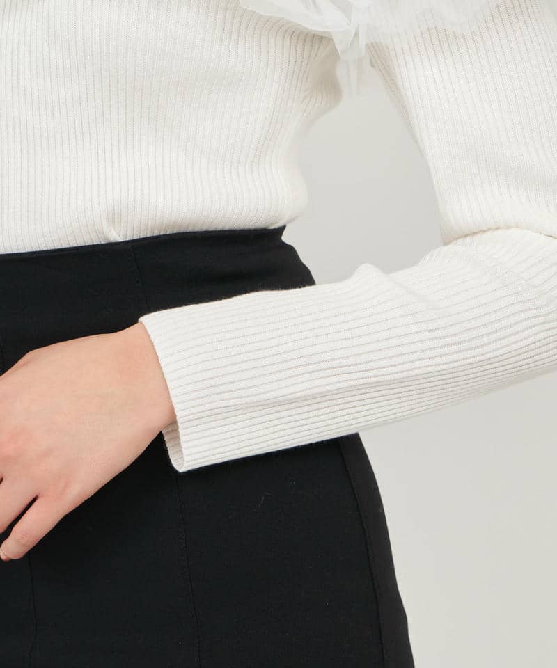 チュールフリルオフショルニットトップス 詳細画像 オフホワイト 5