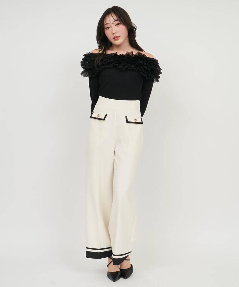 チュールフリルオフショルニットトップス 詳細画像 ブラック 2