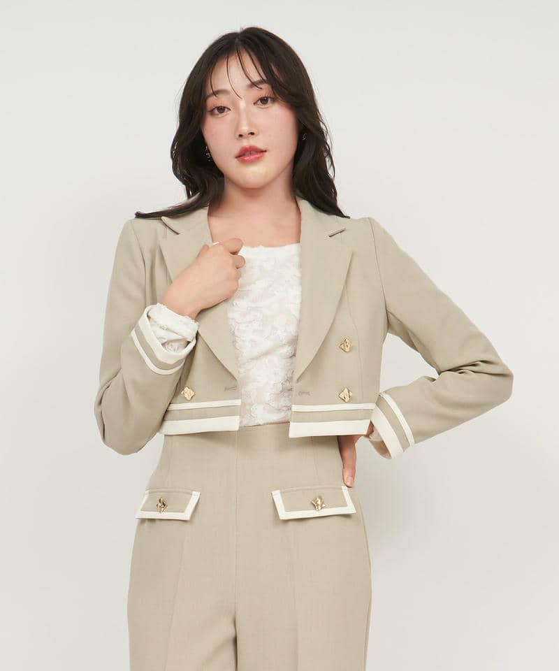 配色テーラードクロップドジャケット 詳細画像 グリーン 1