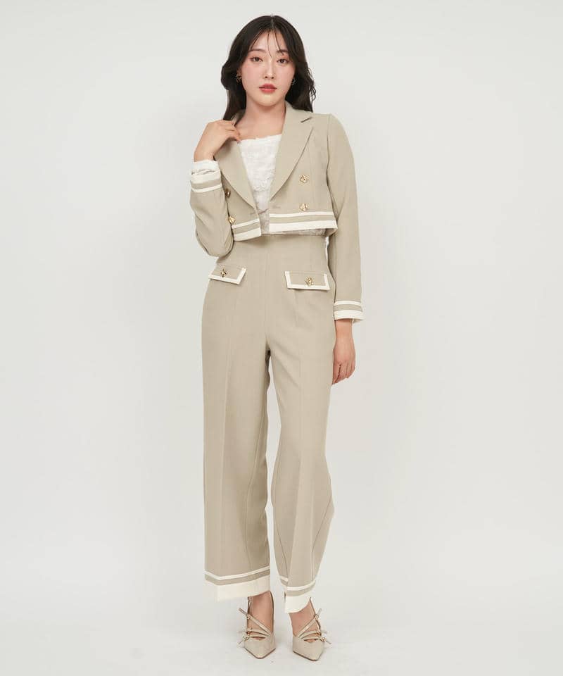 配色テーラードクロップドジャケット 詳細画像 グリーン 2