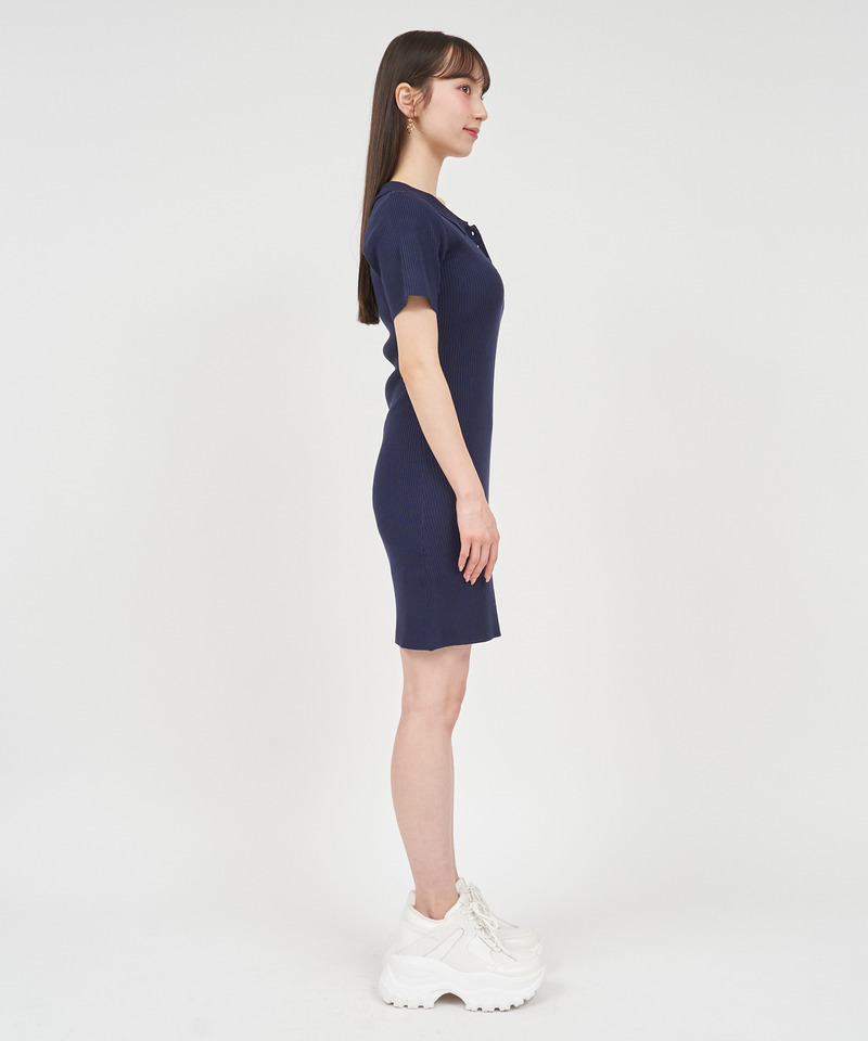 ポロ衿ロゴ刺しゅうニットミニワンピース 詳細画像 レッド 2