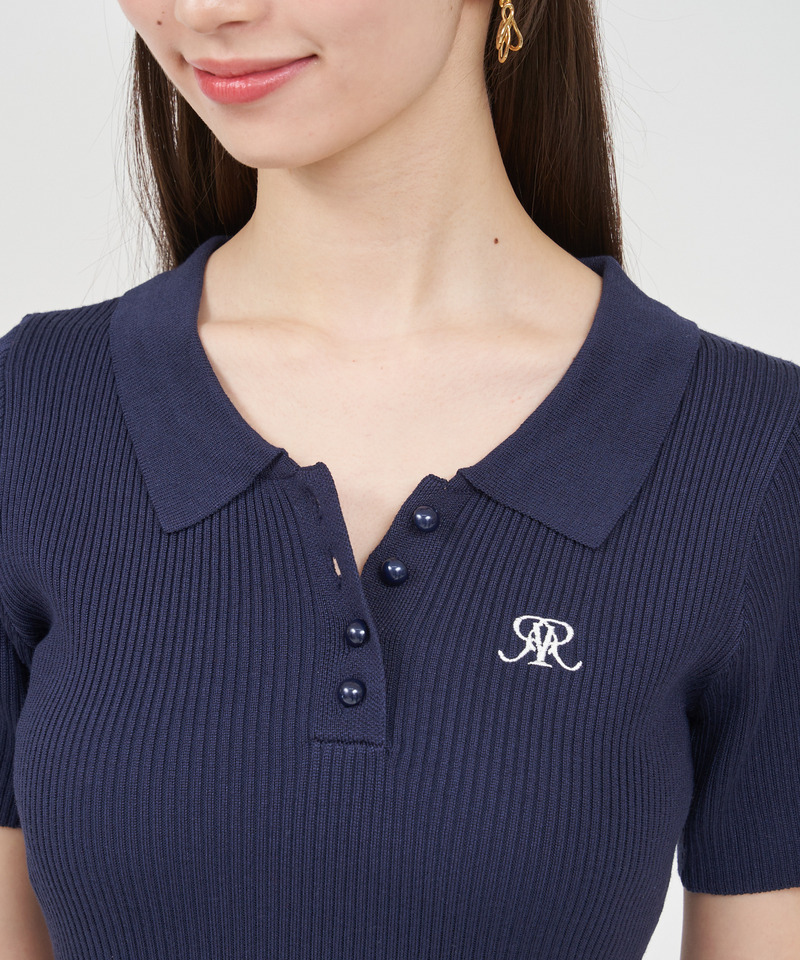 ポロ衿ロゴ刺しゅうニットミニワンピース 詳細画像 レッド 4