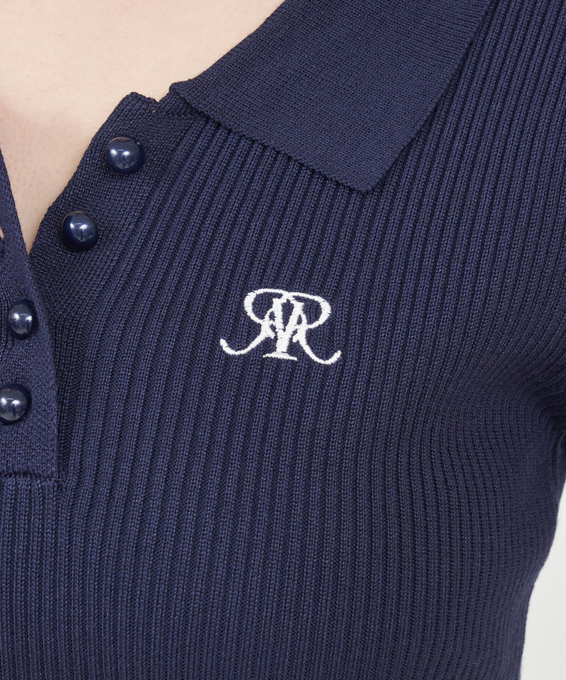 ポロ衿ロゴ刺しゅうニットミニワンピース 詳細画像 レッド 5