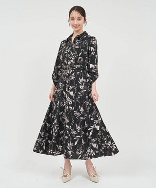 シャドーボタニカルプリントシャツワンピース