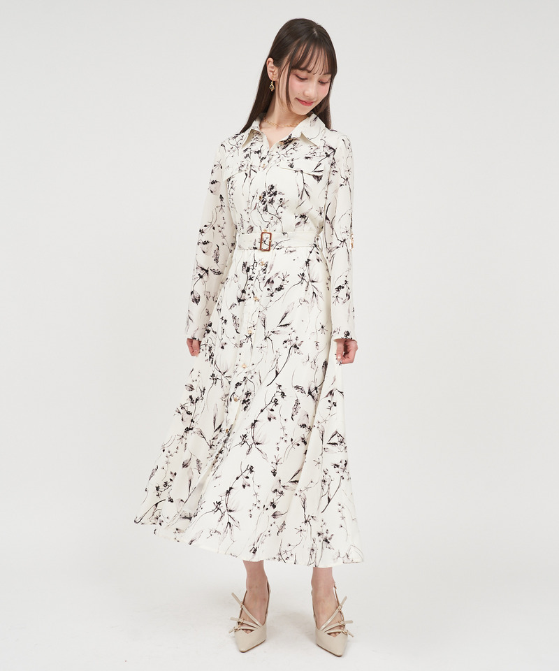 シャドーボタニカルプリントシャツワンピース 詳細画像 ブラック 10