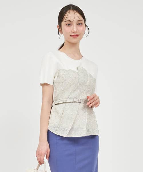 サマーツイードタックビスチェレイヤード風ニットトップス 詳細画像