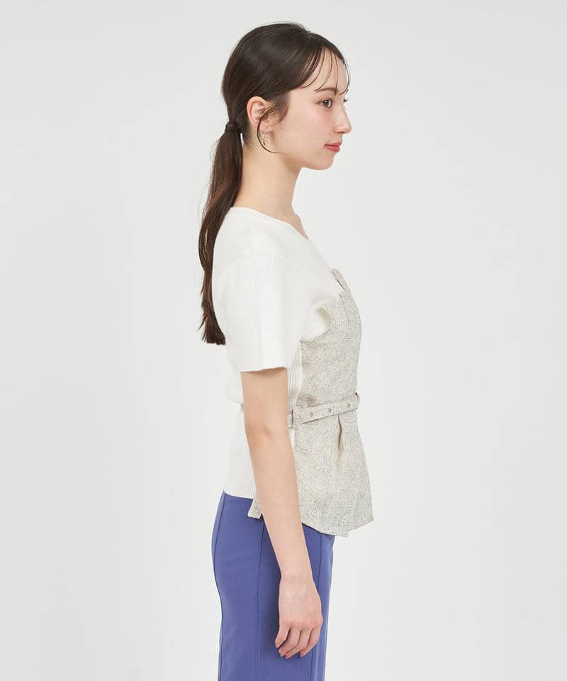サマーツイードタックビスチェレイヤード風ニットトップス 詳細画像 オフホワイト 2