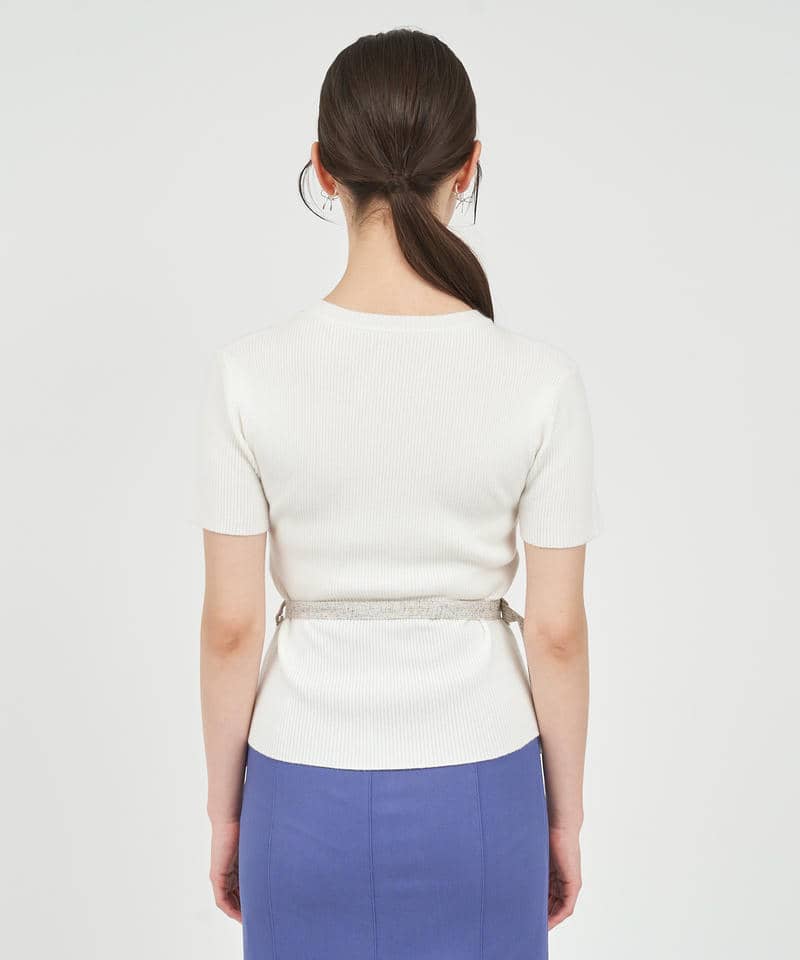 サマーツイードタックビスチェレイヤード風ニットトップス 詳細画像 オフホワイト 3