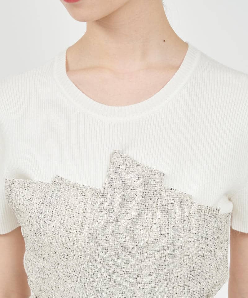 サマーツイードタックビスチェレイヤード風ニットトップス 詳細画像 オフホワイト 4