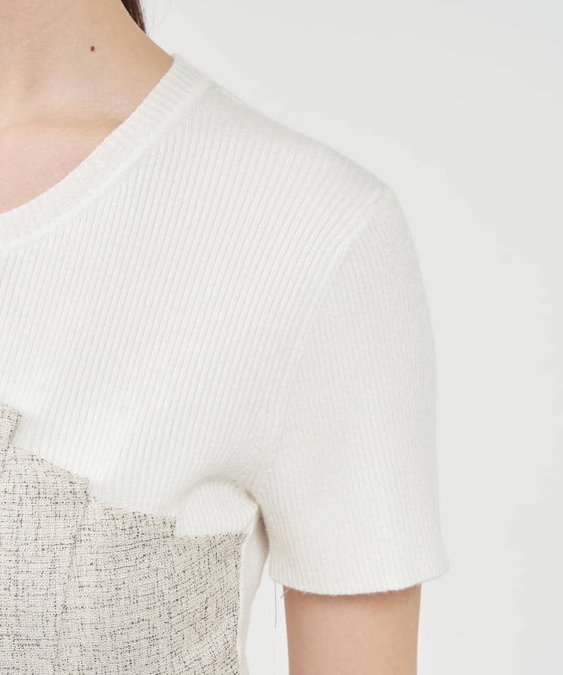 サマーツイードタックビスチェレイヤード風ニットトップス 詳細画像 オフホワイト 5