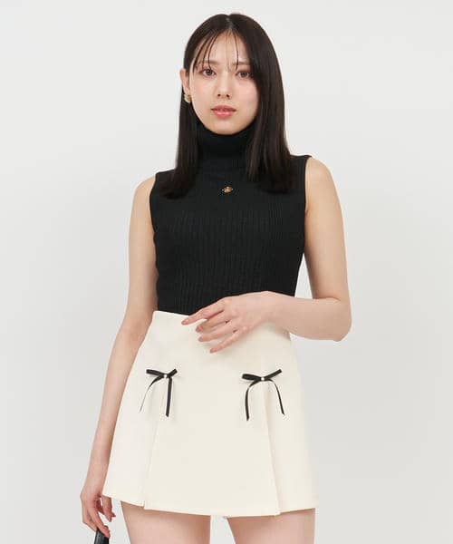 プレートニットチャーム付ノースリーブハイネックラメニットトップス 詳細画像