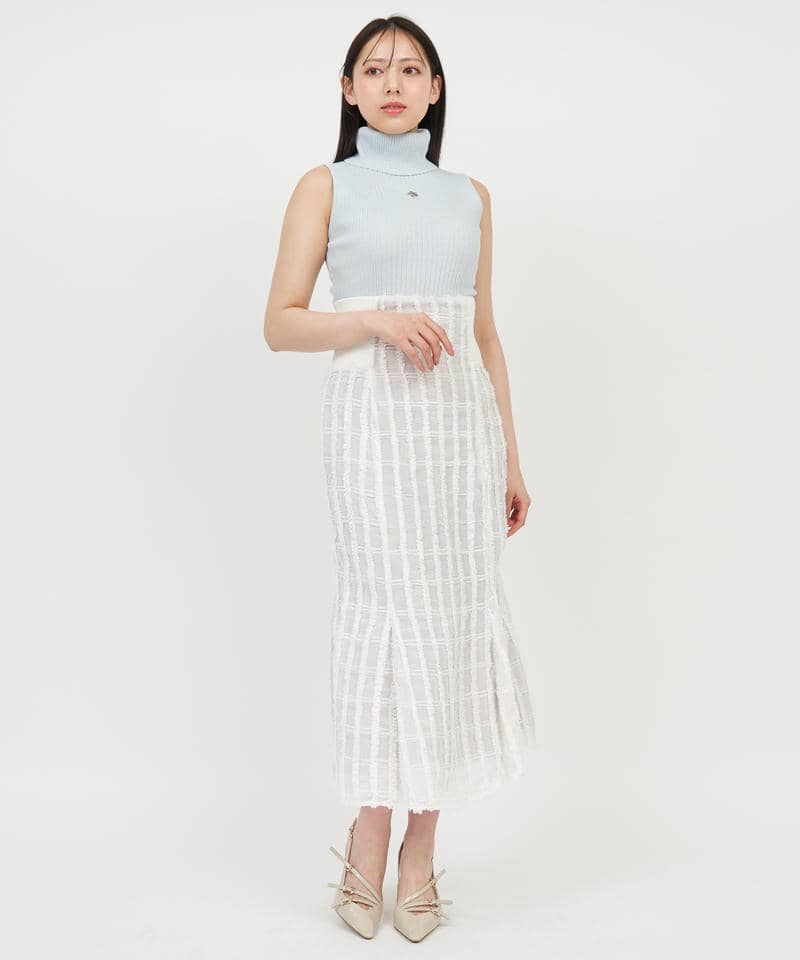 プレートニットチャーム付ノースリーブハイネックラメニットトップス 詳細画像 ブルー 2