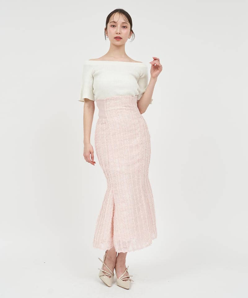 シアーチェックジャガードマーメイドスカート 詳細画像 ピンク 2