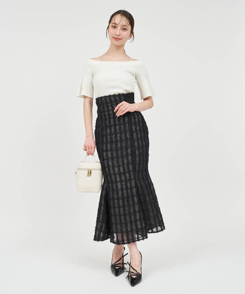 シアーチェックジャガードマーメイドスカート 詳細画像 ブラック 8