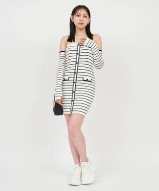 アームウォーマー付配色ベアタイトミニワンピース