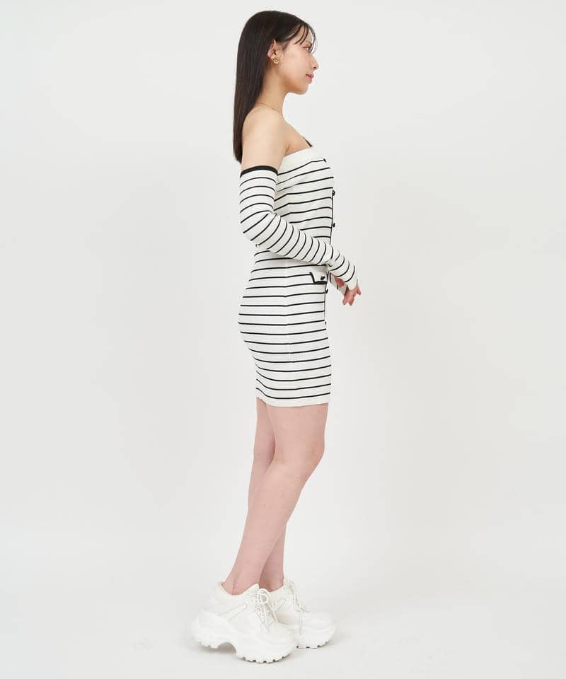 アームウォーマー付配色ベアタイトミニワンピース 詳細画像 ボーダー 2