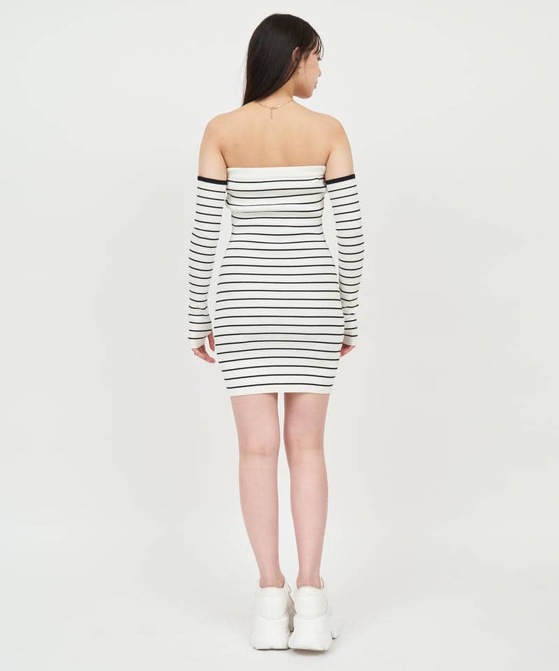 アームウォーマー付配色ベアタイトミニワンピース 詳細画像 ボーダー 3