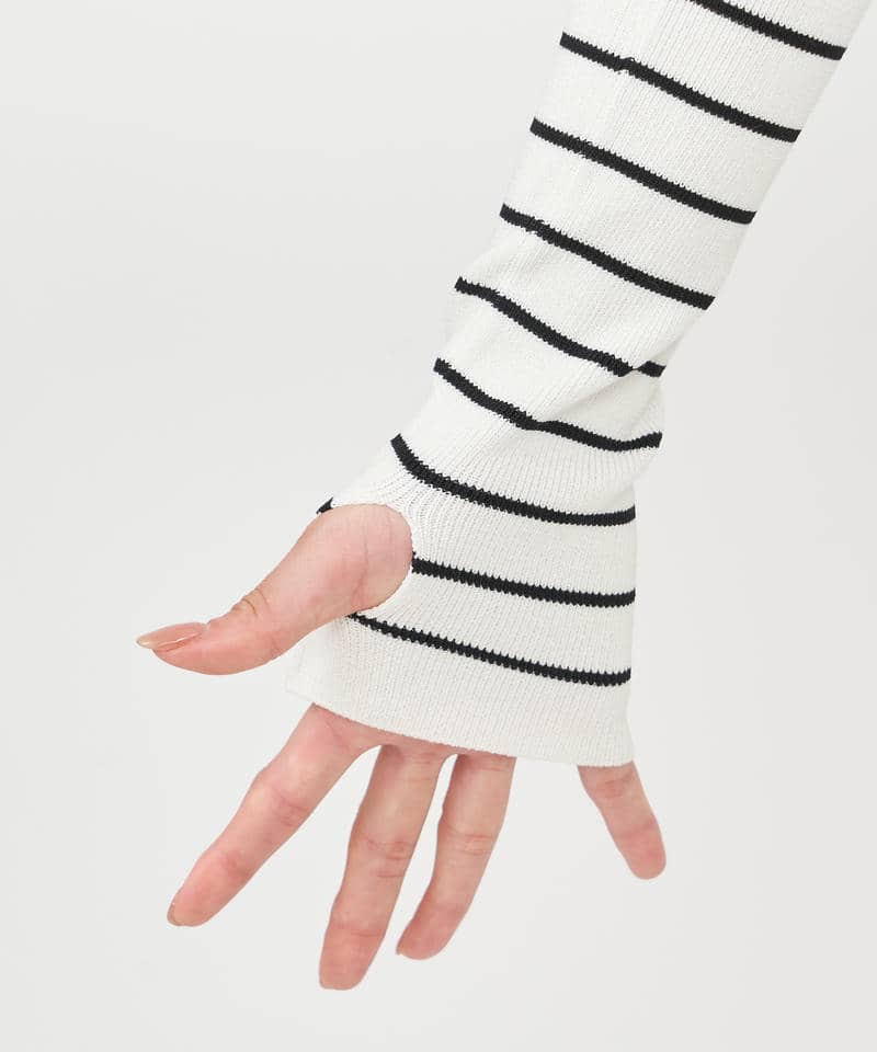 アームウォーマー付配色ベアタイトミニワンピース 詳細画像 ボーダー 5