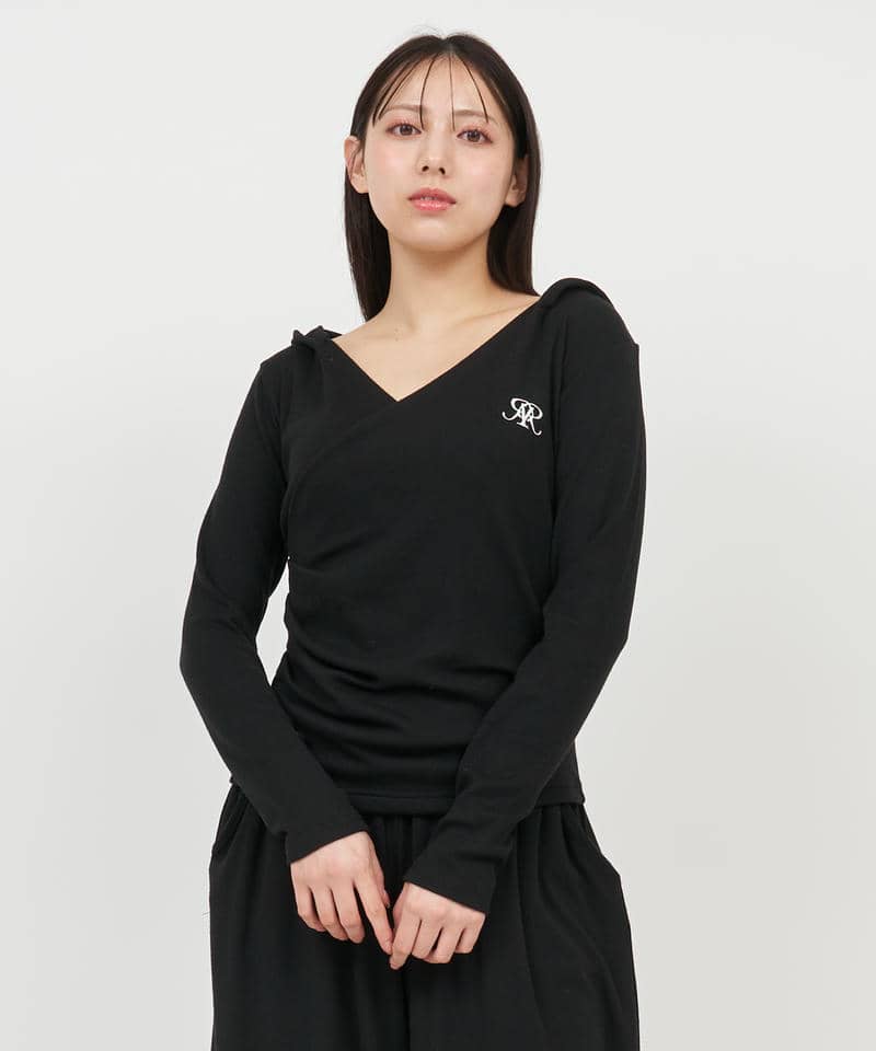 カシュクールフードカットトップス 詳細画像 ブラック 1