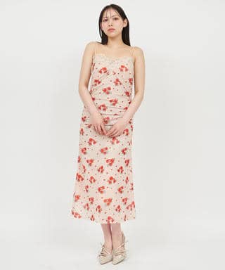 花柄チュールギャザーキャミドレス