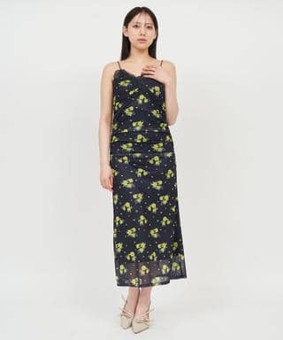 花柄チュールギャザーキャミドレス