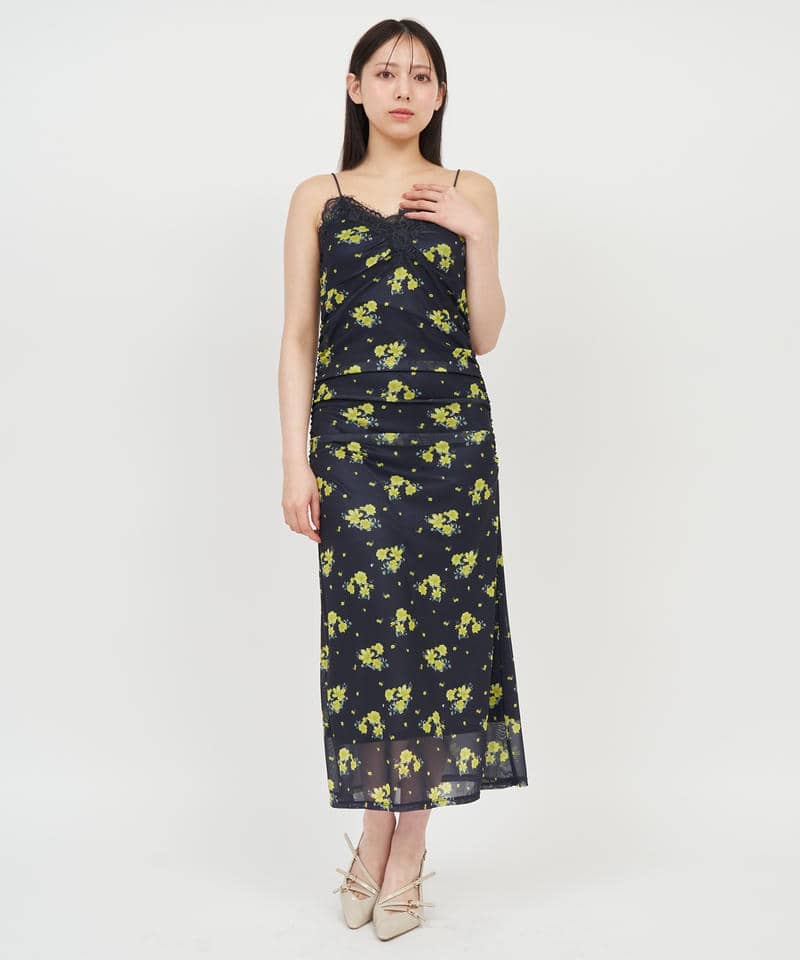 花柄チュールギャザーキャミドレス 詳細画像 ネイビー 1