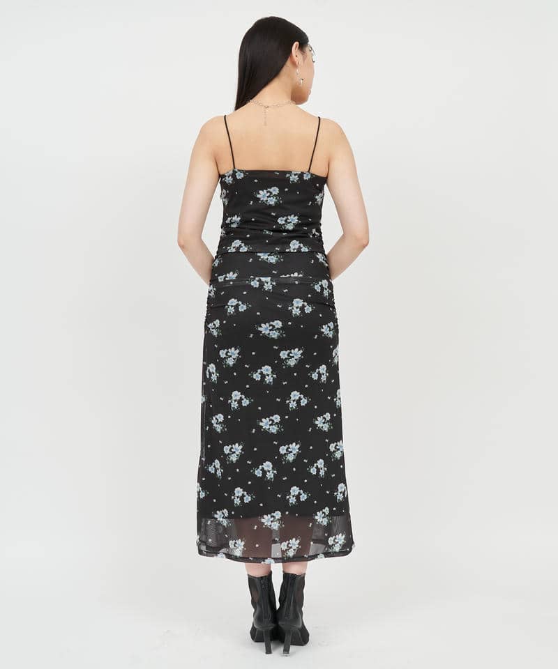 花柄チュールギャザーキャミドレス 詳細画像 ブラック 3