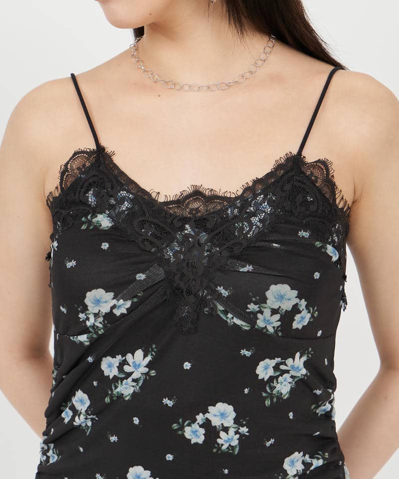 花柄チュールギャザーキャミドレス 詳細画像 ブラック 4