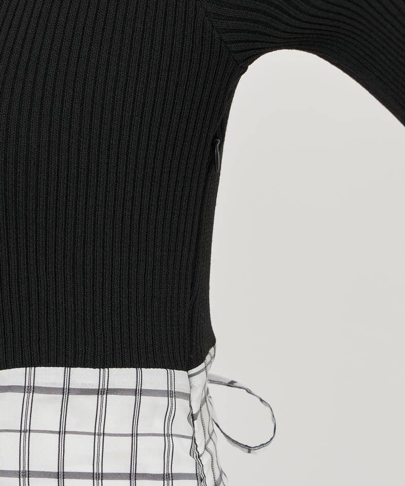 オフショルニットドッキングシアーチェックフレアワンピース 詳細画像 ブラック 7