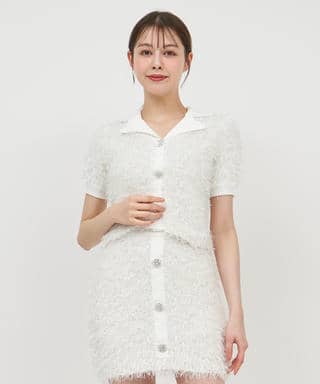 ジュエルボタン付MIXヤーンニットトップス