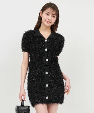 ジュエルボタン付MIXヤーンニットトップス